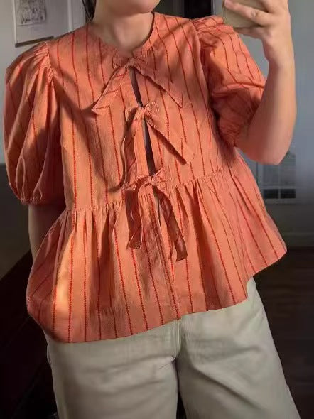 Damen Bluse mit Rüschen und Schleifenakzenten R&B