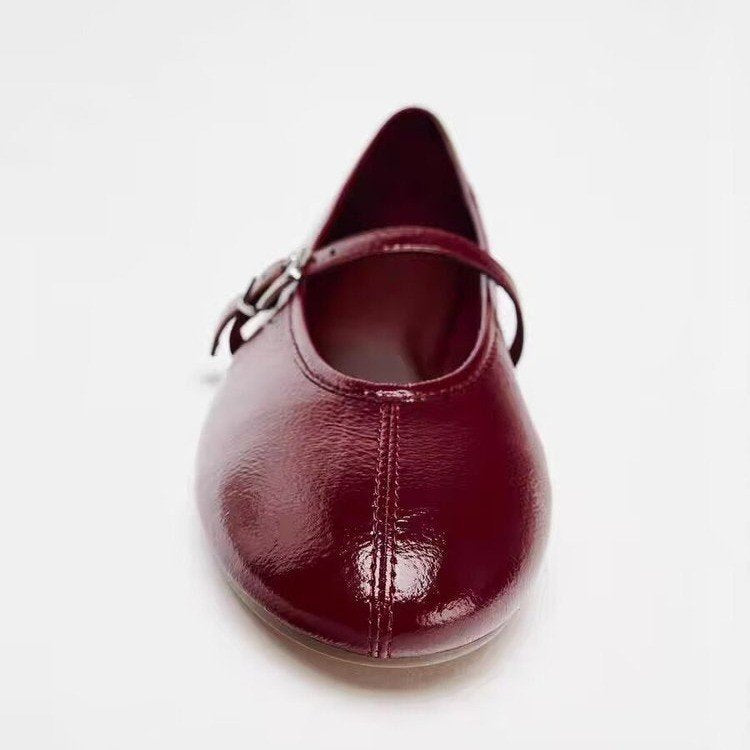 Damen Ballerinas mit verstellbarem Riemen und glänzendem Obermaterial R&B