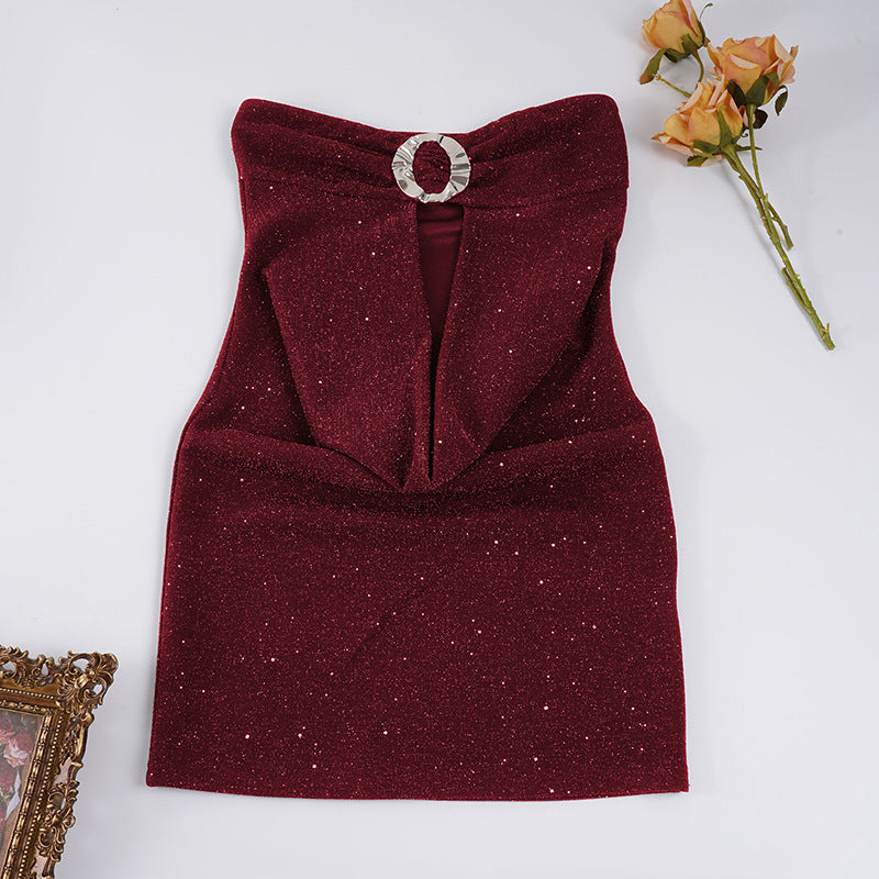 Damen Glitzerndes elegantes Oberteil mit raffiniertem Ausschnitt R&B