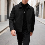 Herren nan moderner Trucker-Overshirt aus Velourslederimitat mit Ziernähten und aufgesetzten Taschen R&B