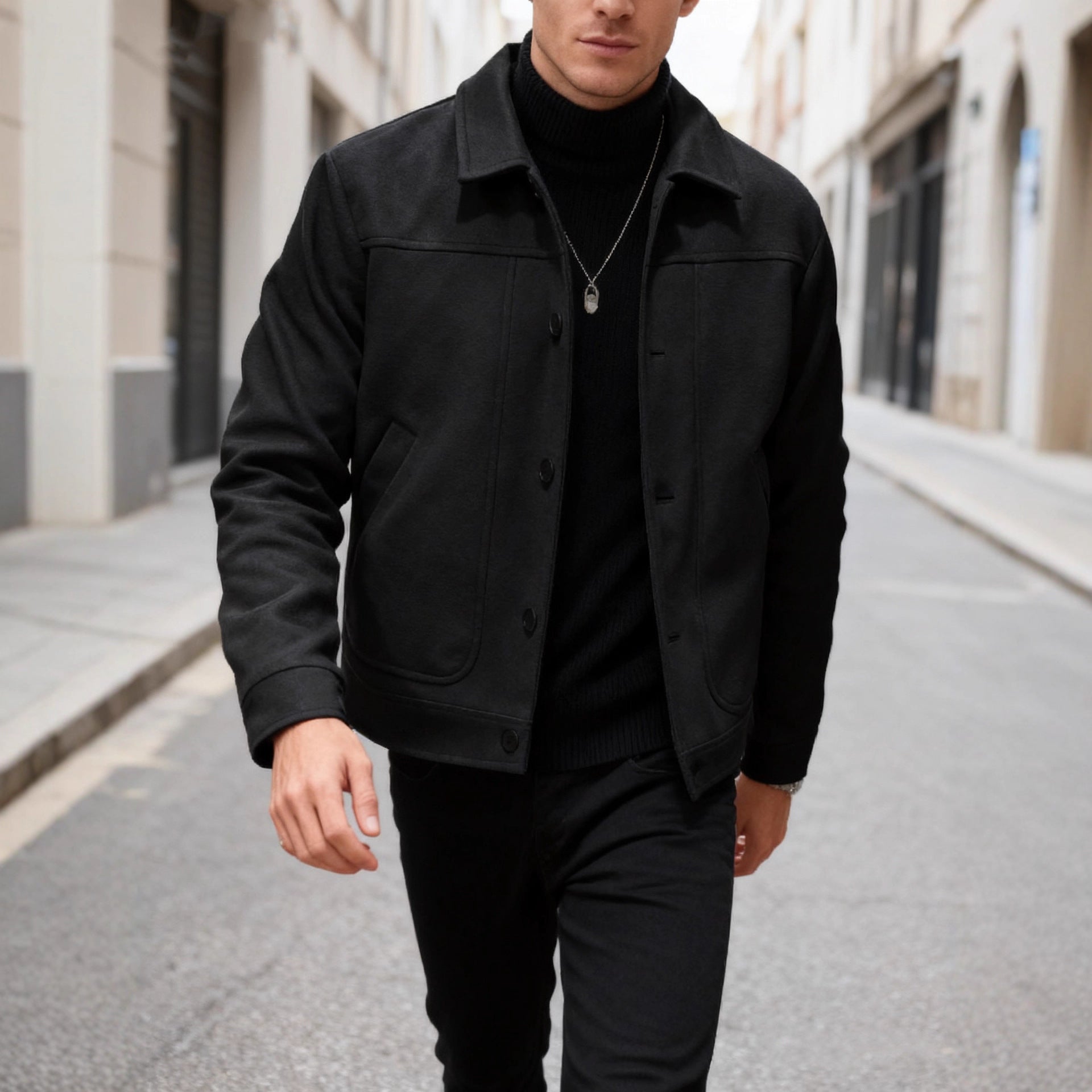 Herren nan moderner Trucker-Overshirt aus Velourslederimitat mit Ziernähten und aufgesetzten Taschen R&B