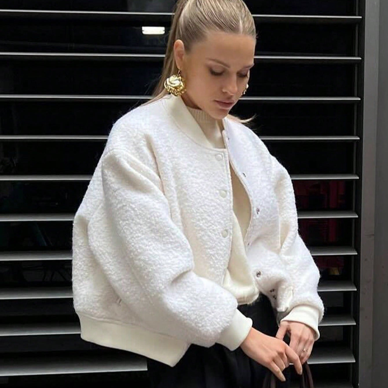 Damen kuschelige Fleece-Jacke im lässigen Stil mit praktischen Taschen