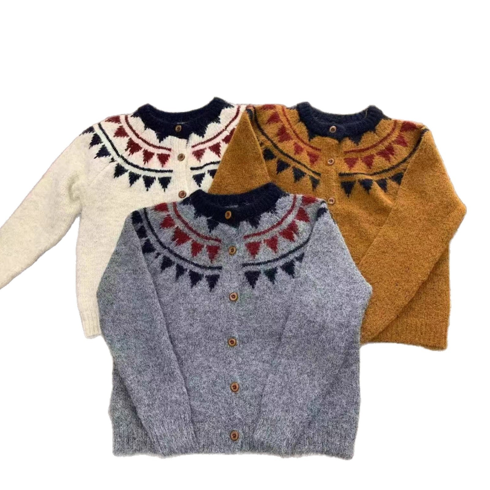 Damen kuscheliger Strickcardigan mit grafischem Norweger-Muster und Holzknopfdetails R&B