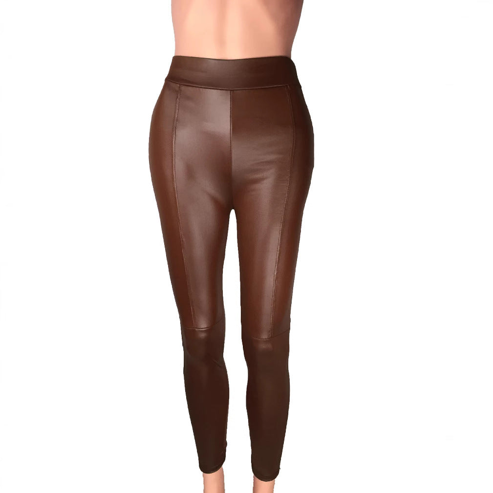 Damen Hochtaillierte Leggings aus hochwertigem Kunstleder mit nahtloser Verarbeitung R&B