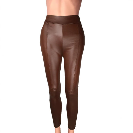 Damen Hochtaillierte Leggings aus hochwertigem Kunstleder mit nahtloser Verarbeitung R&B