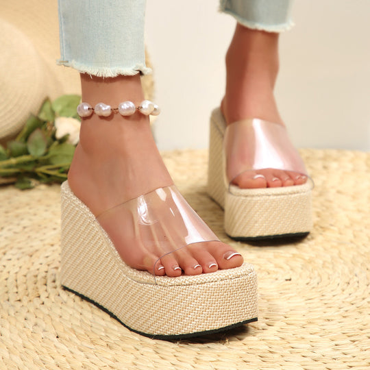 Damen Plateau-Sandalen mit transparentem Riemen R&B