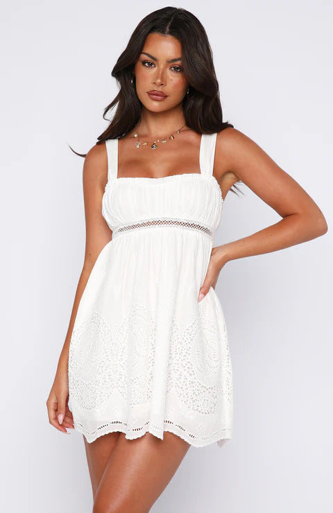 Damen Sommerkleid mit Spitzendetails und schulterfreiem Design R&B