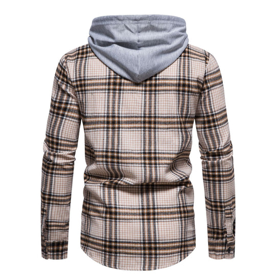 Herren Karo-Hemdjacke mit integrierter Kapuze und modernen Mustern R&B