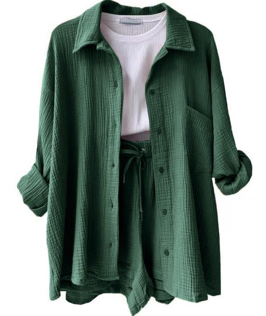 Damen lässiges Oversize-Hemd mit kurzem Schnitt und praktischen Taschen R&B