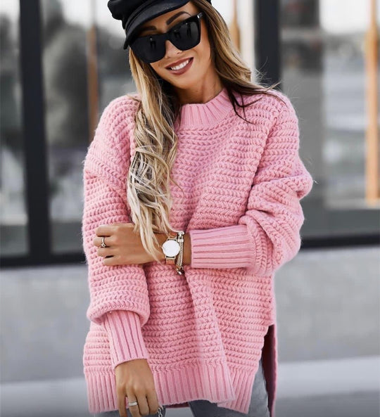 Damen Luxuriöser Strickpullover mit lässigem Schnitt und hohen Bündchen R&B
