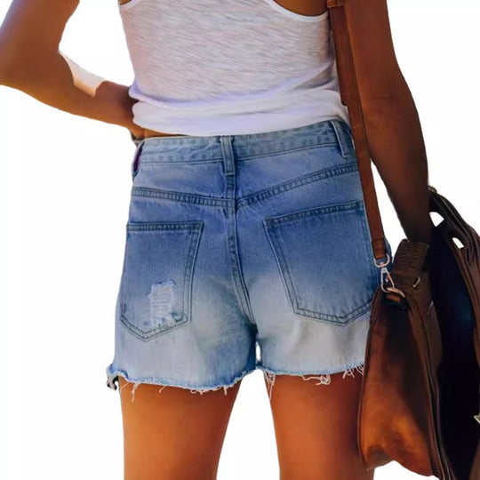 Damen Jeans-Shorts mit modischem Sternenprint und distressed Details R&B