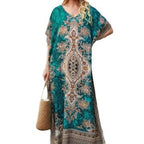 Damen Maxikleid mit elegantem floralem Muster und V-Ausschnitt R&B