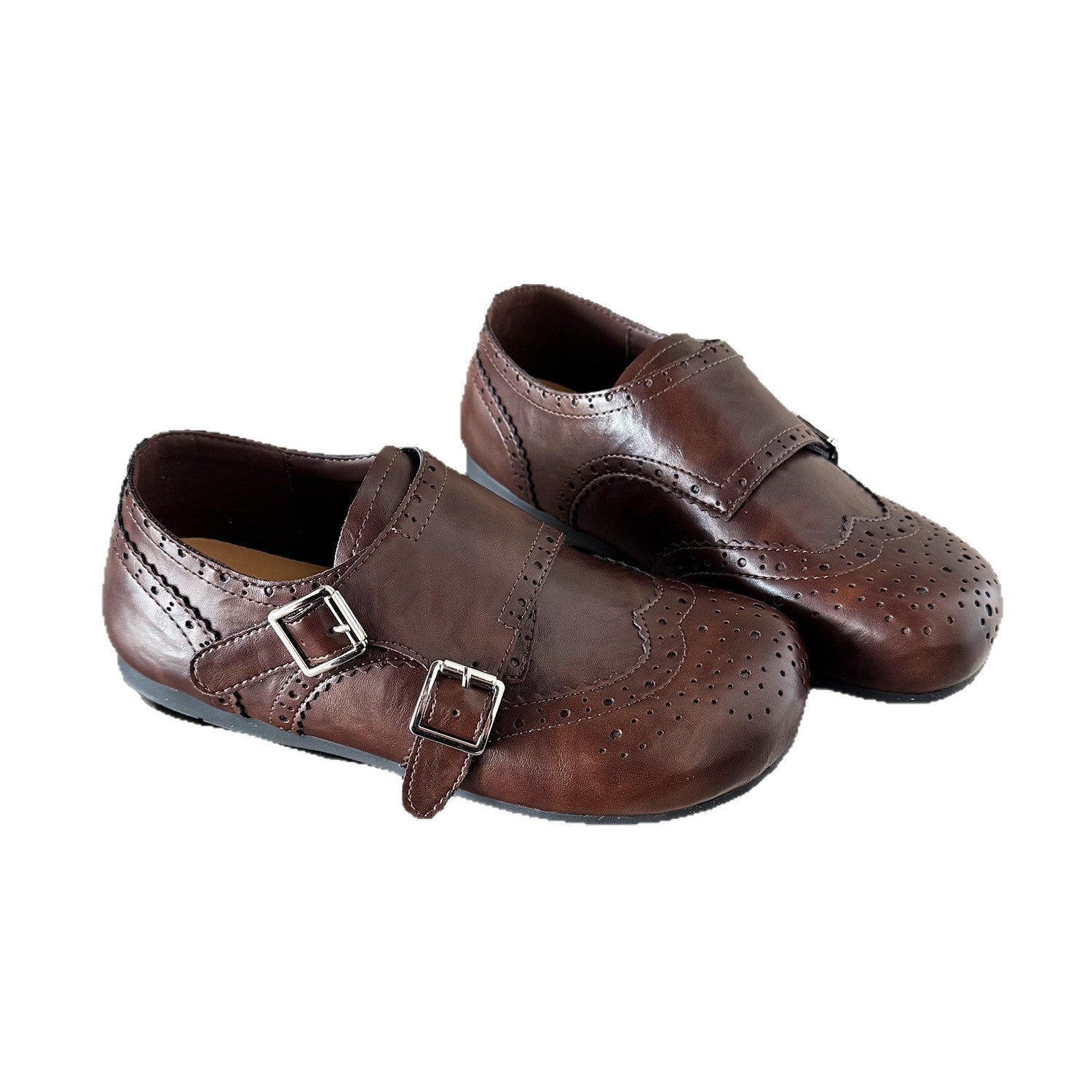Damen Elegante Mokassins mit klassischem Broguemuster und dekorativen Doppelschnallen R&B