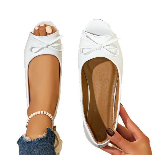 Damen Freizeitschlafschuhe mit offenen Zehen und dekorativem Schleifenakzent R&B