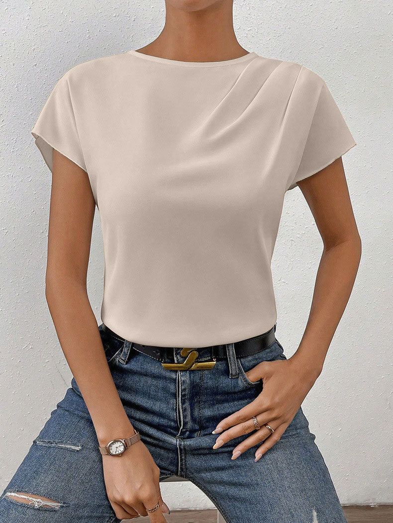 Damen Elegantes Kurzarm-Top mit modernem Schnitt und fließendem Stoff R&B