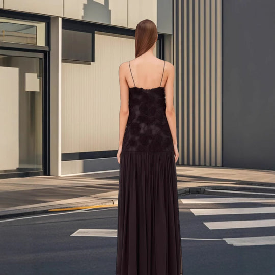 Damen Elegantes Abendkleid mit floralem Spitzenoberteil und schwingendem Rock R&B