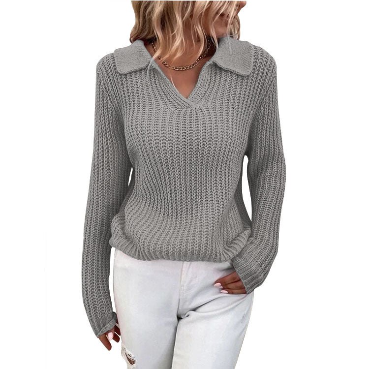 Damen Strickpullover mit modernem Kragen und strukturiertem Design R&B