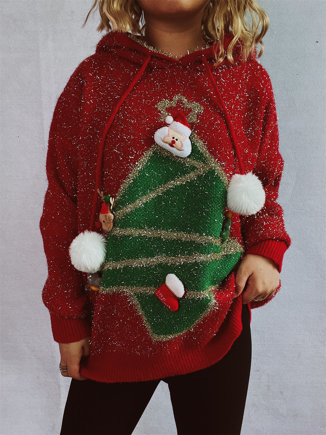 Damen festlicher Hoodie mit weihnachtlichem Motiv und 3D-Applikationen R&B