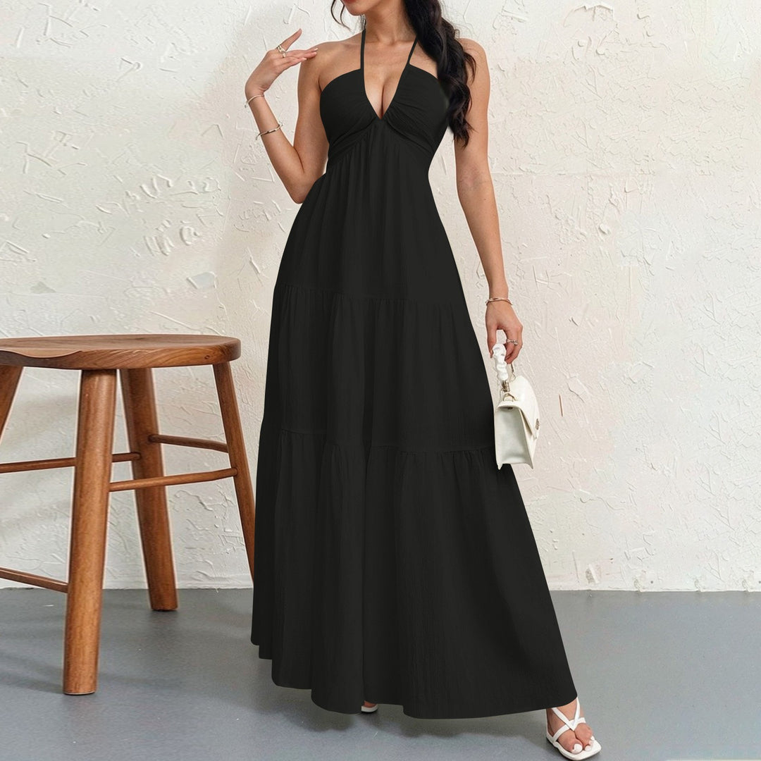 Damen Maxikleid mit fließendem Schnitt und tiefem Ausschnitt R&B