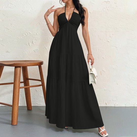 Damen Maxikleid mit fließendem Schnitt und tiefem Ausschnitt R&B