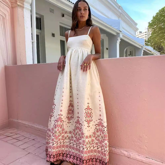 Damen Maxikleid mit exklusivem floralem Stickdesign und zarten Trägern R&B