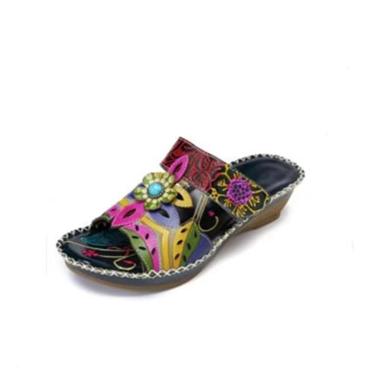 Damen komfortable Riemensandalen mit floralem Design und dekorativen Akzenten R&B