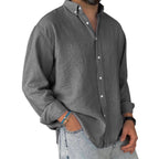 Herren nan leichtes Baumwoll-Leinen-Hemd mit Button-Down-Kragen und entspannter Relaxed-Fit R&B