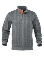 Herren nan Zopfmuster-Halbknopf-Pullover mit hohem Stehkragen und Wildleder-Ellbogenpatches R&B