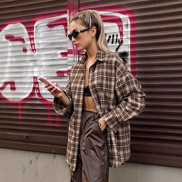 Damen Karierte Flanellbluse mit elegantem Schnitt und bequemen Ärmeln R&B