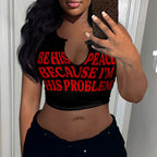 Damen Crop-Top mit auffälligem Schriftzug und lockerer Passform R&B