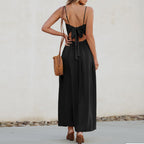 Damen Maxikleid mit raffinierter Knopfdetail und elegantem tiefem Ausschnitt R&B