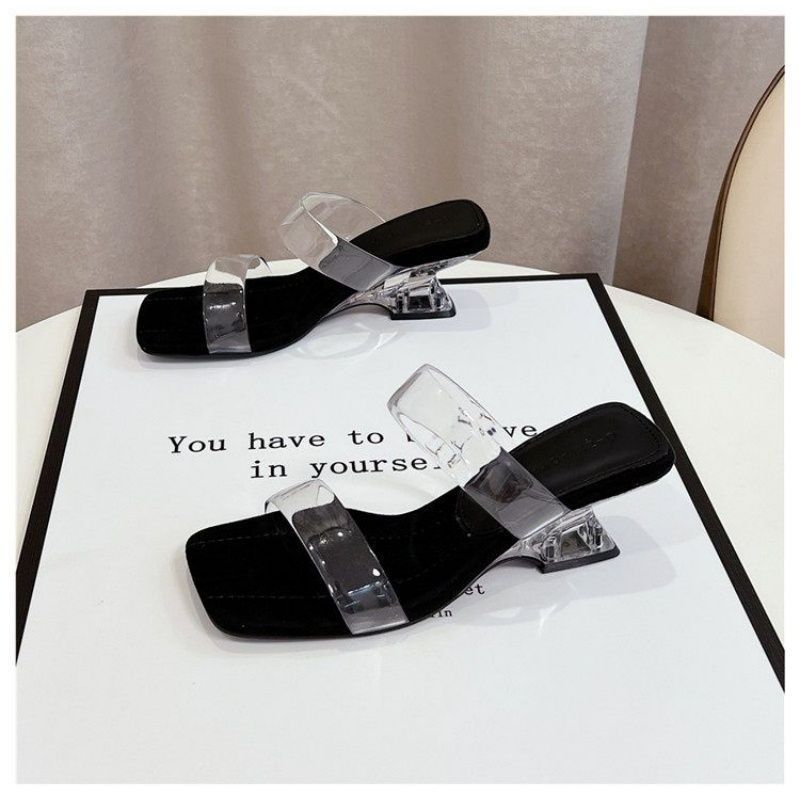 Damen transparente Slingback Sandalen mit klarem Blockabsatz R&B