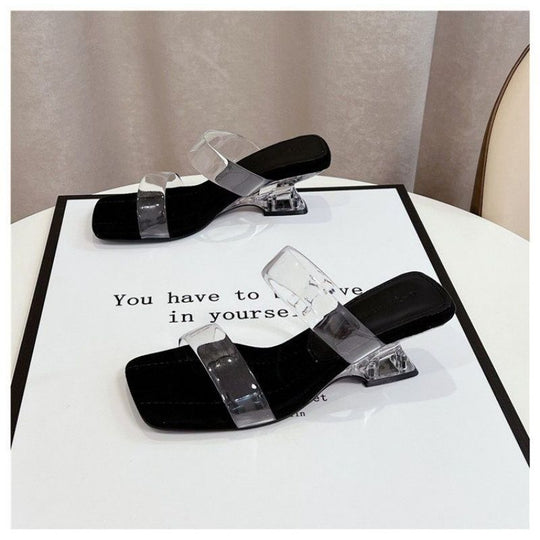 Damen transparente Slingback Sandalen mit klarem Blockabsatz R&B