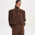 Damen Oversized Bluse mit schickem Plissee-Design und eleganten Knopfdetails R&B