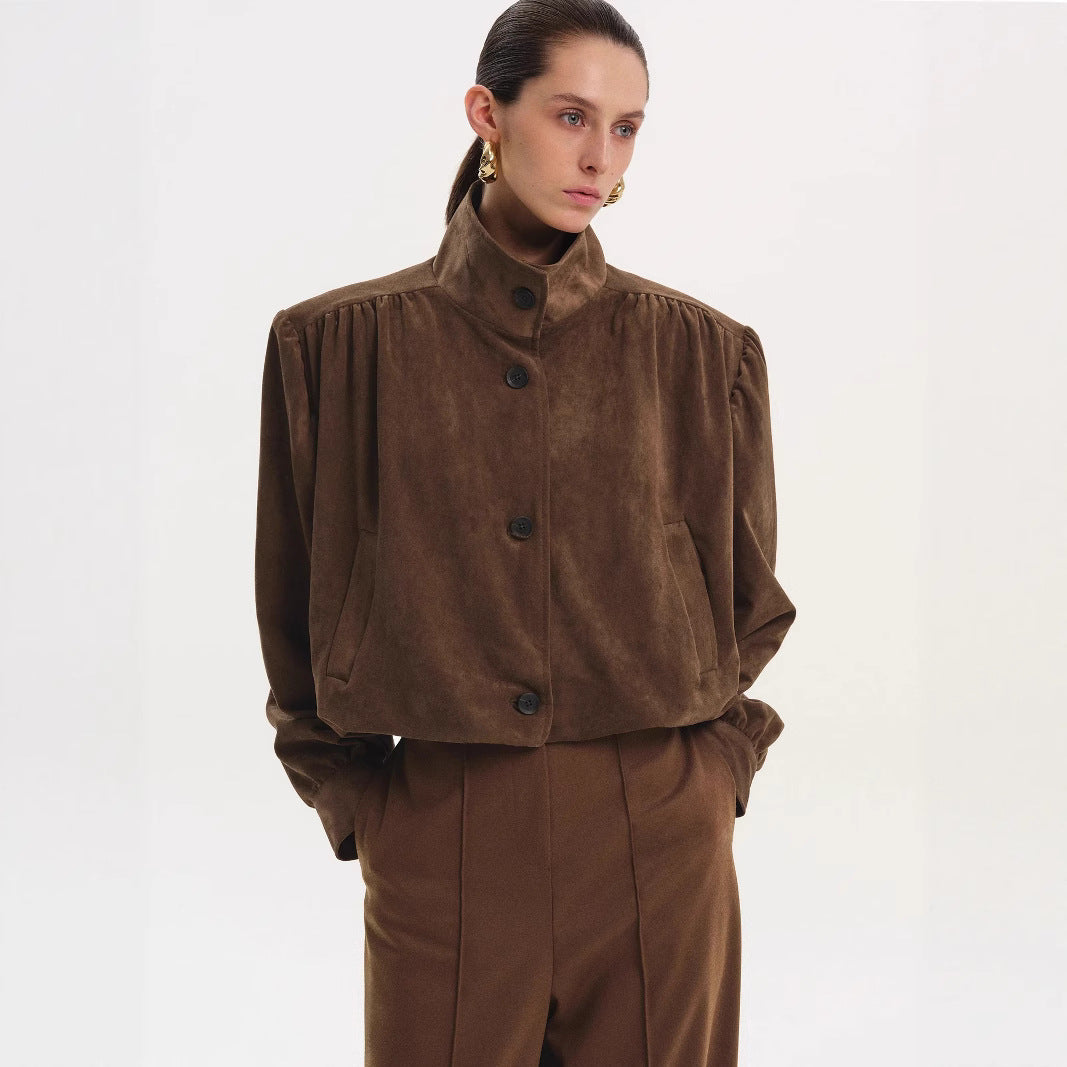 Damen Oversized Bluse mit schickem Plissee-Design und eleganten Knopfdetails R&B