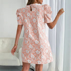 Damen Minikleid mit Puffärmeln und floralen Stickereien R&B