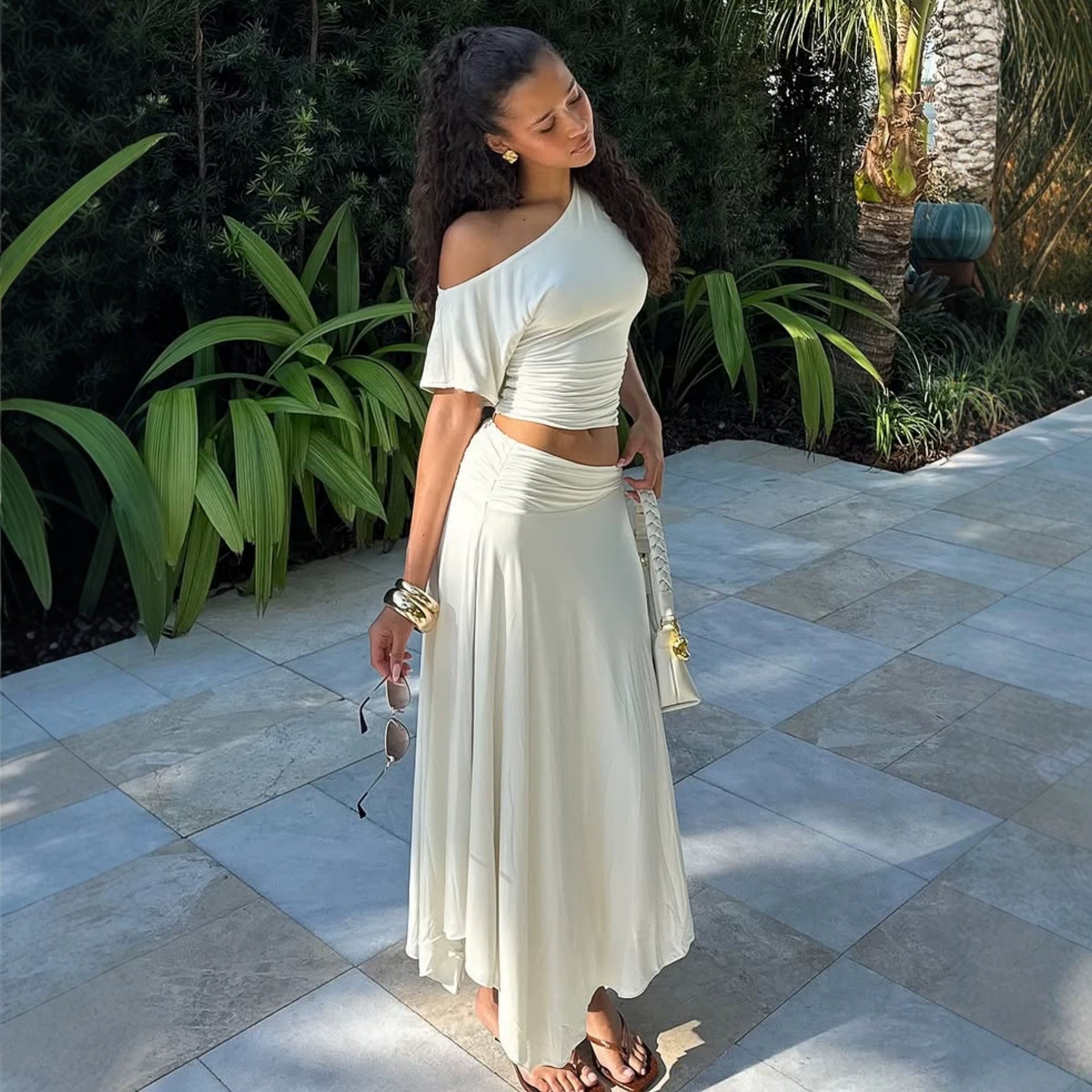 Damen Elegantes Maxikleid mit asymmetrischem Design und Raffung R&B