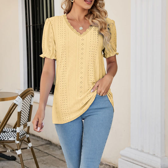 Damen Bluse mit luftigen Rüschen und durchbrochenem Design R&B