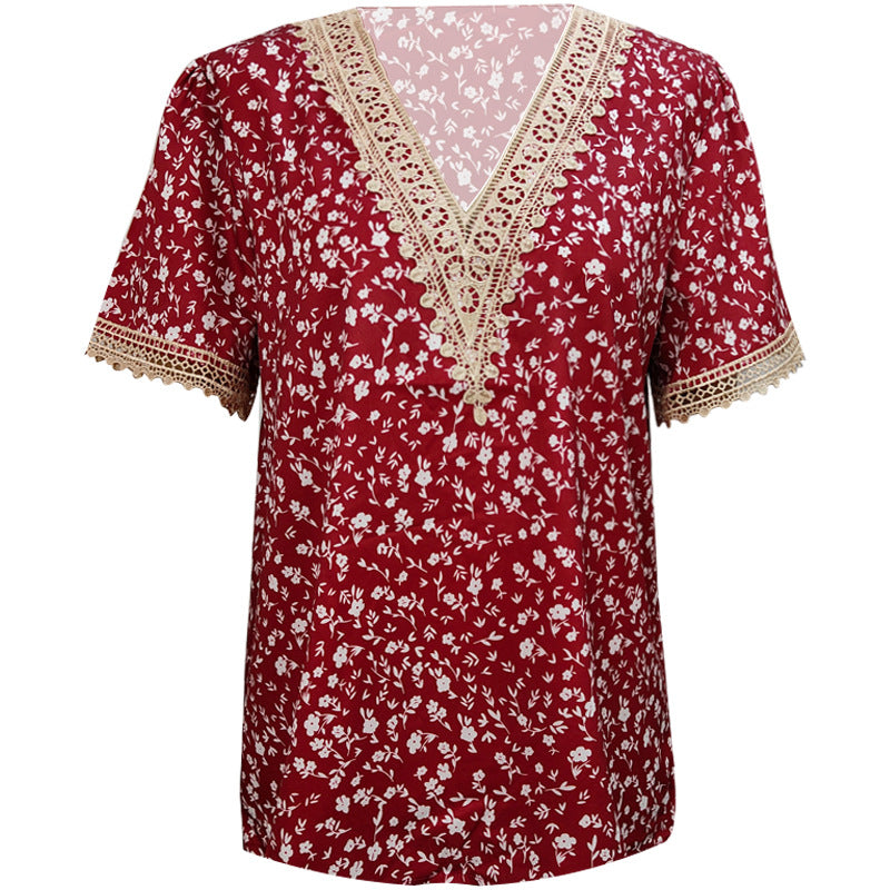 Damen Bluse mit V-Ausschnitt und feinen Spitzenakzenten R&B