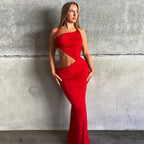 Damen Figurbetontes Maxikleid mit asymmetrischem Schnitt und raffinierten Rüschendetails R&B