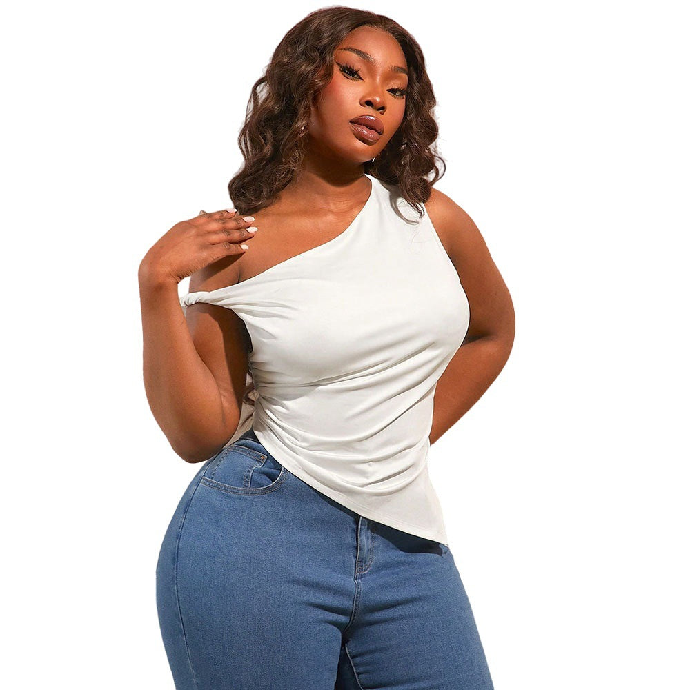 Damen asymmetrisches Oberteil mit schulterfreiem Design und Raffung R&B