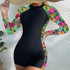 Damen Einteiler Surfanzug mit langarmiger floralem Design und Reißverschluss R&B