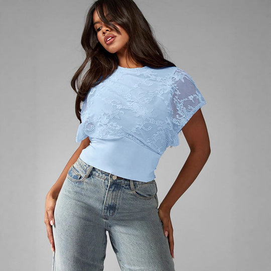 Damen Elegant strukturiertes Oberteil mit Spitzendetails R&B