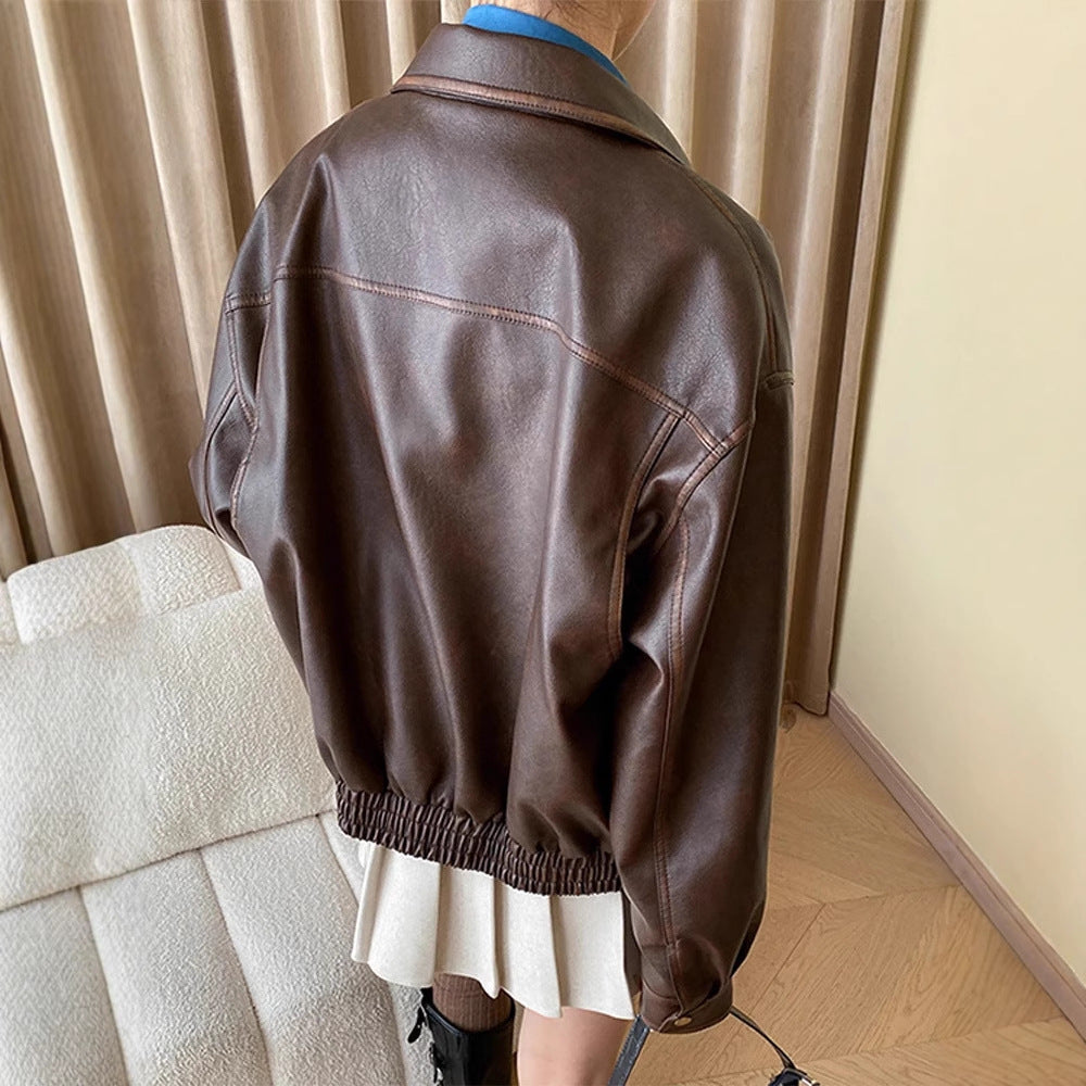 Damen Kunstlederjacke mit praktischen Taschen und modischem Schnitt R&B
