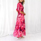 Damen nan mehrlagiges Maxikleid im Volant‑Stufenlook mit V‑Ausschnitt und geraffter Empire‑Taille R&B