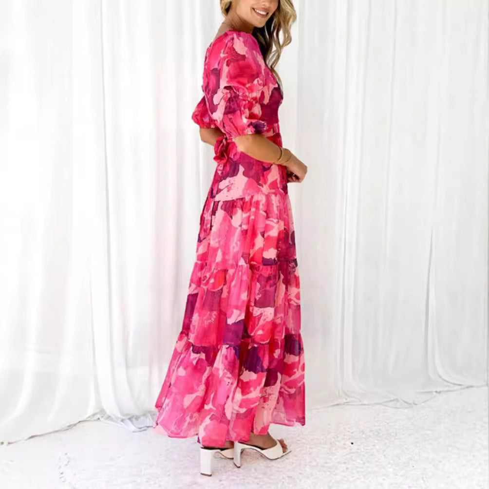 Damen nan mehrlagiges Maxikleid im Volant‑Stufenlook mit V‑Ausschnitt und geraffter Empire‑Taille R&B