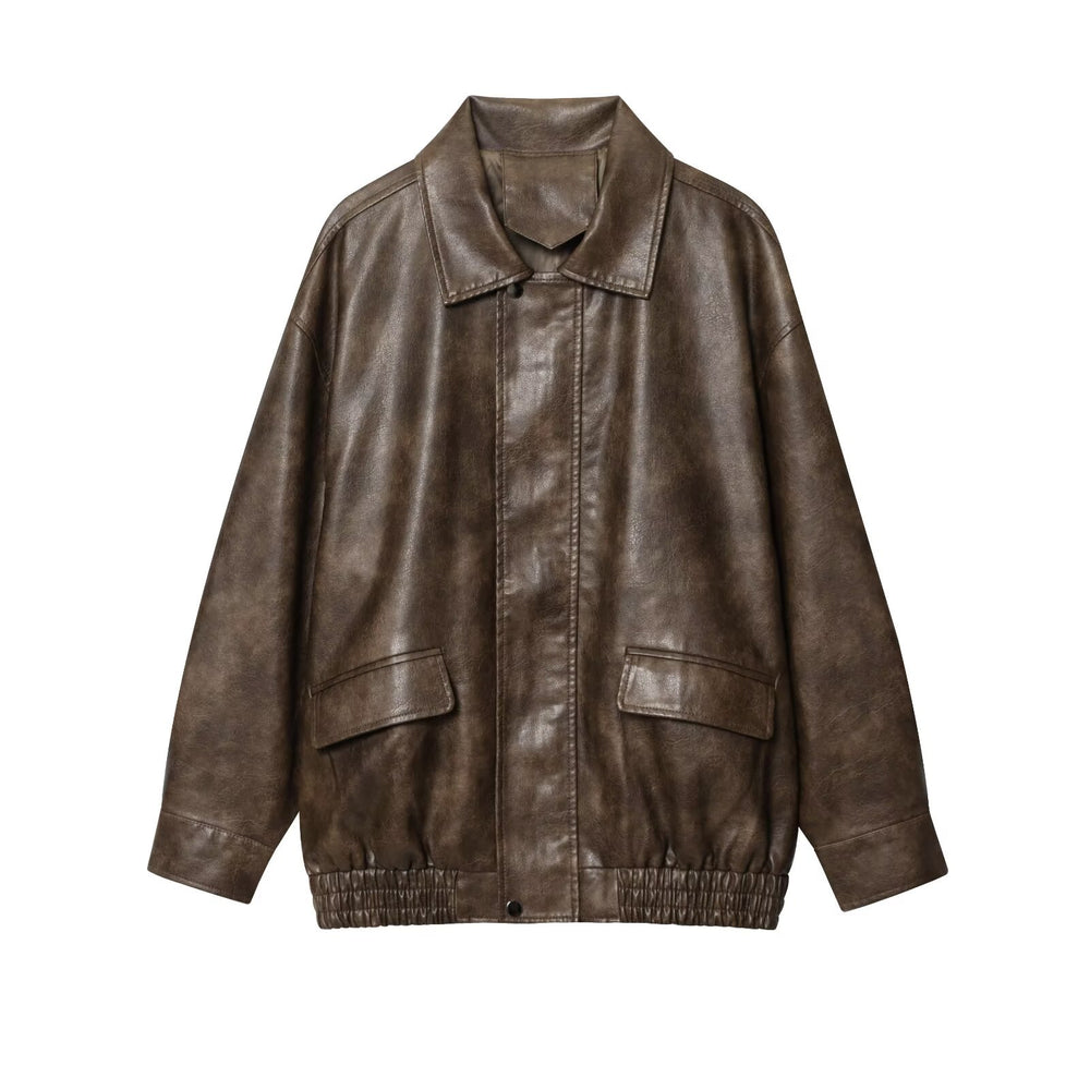 Damen elegante Kunstlederjacke R&B