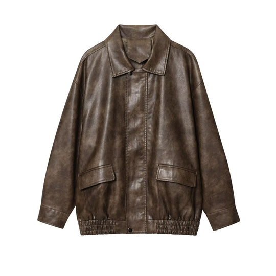 Damen elegante Kunstlederjacke R&B