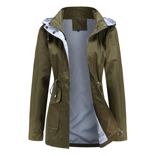 Damen Wetterfeste Regenjacke mit verstellbarem Kapuzenkragen und Taillenzug R&B