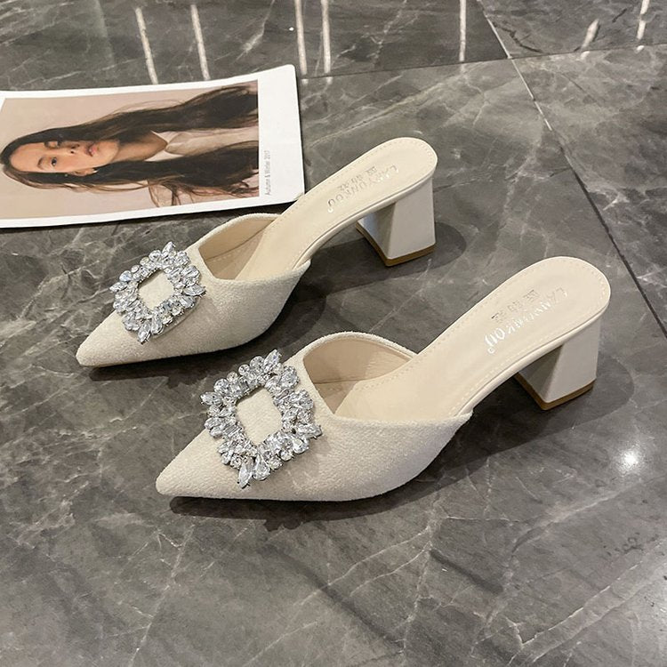Damen elegante Mules mit funkelndem Schmuckdetail R&B